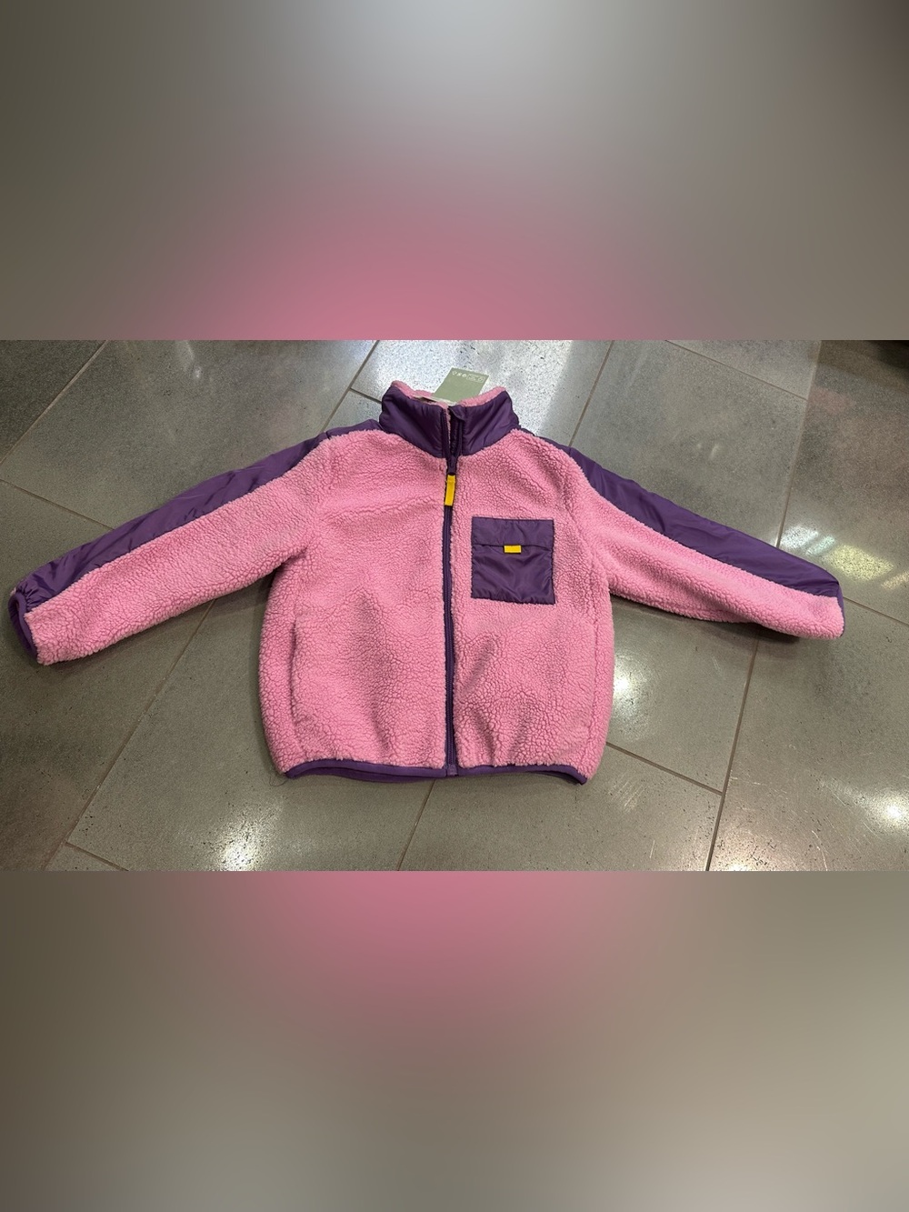H&M New 5/6 Teddy Zip Jacket Coat Pink Purple Soft Warm Fuzzy Cute
